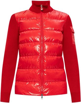 Moncler knitted-panels puffer jacket - women - Wool/Polyamide - L - Red