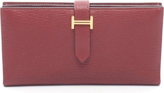 Herm&egrave;s Bearn Bordeaux Rouge H Chevre Leather Long Wallet (Bi-Fold) (Pre-Owned)