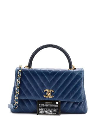 Chanel Coco Top Handle Bag Chevron Calfskin with Lizard Small satchel - Blauw