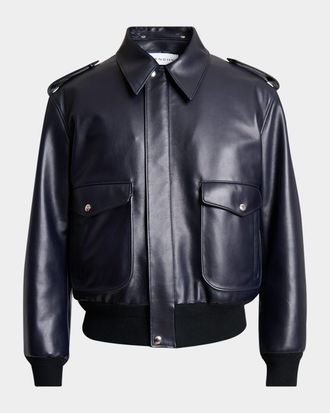 Givenchy Mens Leather Concealed-Zip Bomber Jacket