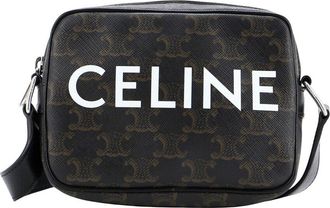 Celine Brown Triomphe Macadam Coated Canvas Camera Crossbody, Never Carried (Authentic Pre-Loved)