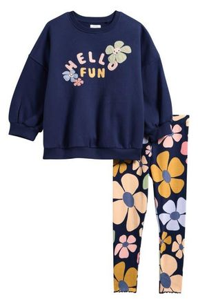 Next Kids Graphic Sweatshirt & Leggings Set in Blue at Nordstrom, Size 12-18M