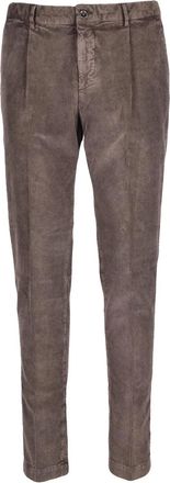 PESERICO Brown Velvet Trousers with Pleated Waist and Tailored Fit