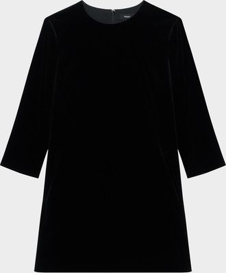 Theory Velvet Quarter-Sleeve Mini Dress