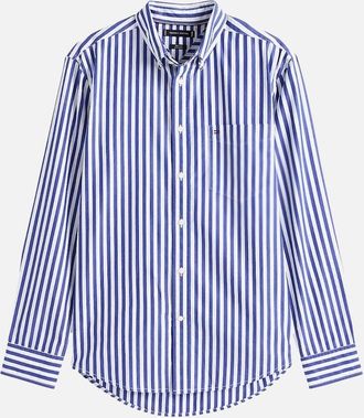 Tommy Hilfiger Mens Tommy Hilfiger Flex Poplin Bold Stripe Shirt 0A4 Wedge Blue/Stripe - White - Size: 42/Regular