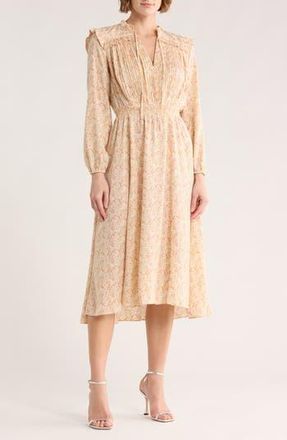 Maje Ripletto Long Sleeve Midi Dress in Imprime Fleurs Ecru/fuchsia at Nordstrom Rack, Size 2 (Fits Like 4-6 Us) / 38 Eu