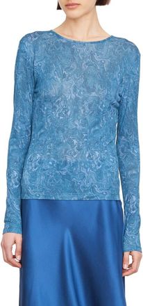 Vince Marble Print Long Sleeve T-Shirt in Baltic at Nordstrom Rack, Size X-Small