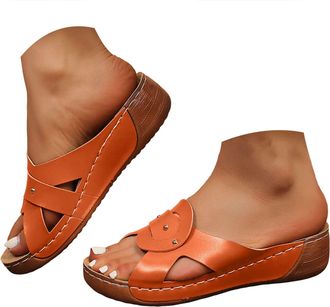 Generic Orthopedic Sandals with Arch Support Flip Flops for Women Wedge Sandals Comfortable Walking Sandals Cushion Platform Sandals Dressy Summer Slip on San