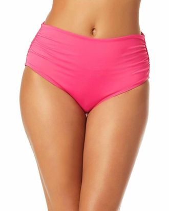 Anne Cole Womens Hi Waist Shirred Bottom In Pink
