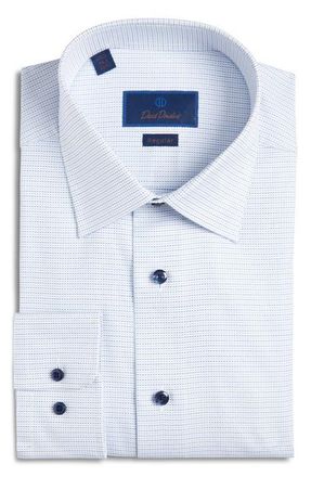 David Donahue Regular Fit Micro Tic Cotton Dobby Dress Shirt in Sky/Blue at Nordstrom, Size 18.5 - 36