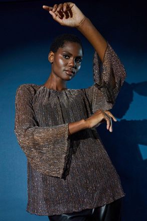 Roman Plisse Overlay Wide Sleeve Top