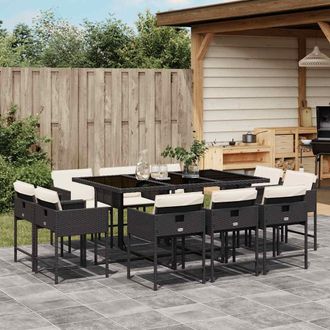 vidaXL Vidaxl - Set De Comedor Jard&iacute;n 11 Pzas Con Cojines Rat&aacute;n Sint&eacute;tico Negro