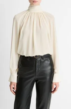 Vince Draped Ruffle Mock Neck Crepe Top in Cream at Nordstrom Rack, Size Xx-Small