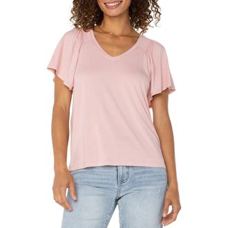 Liverpool L.A. V-Neck Flutter Sleeve Jersey Top in Soft Pink at Nordstrom Rack, Size X-Small