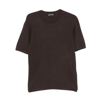 Emporio Armani Maglia a maniche corte con scollo rotondo e lavorazione testurizzata - - Knitwear - Uomo - Marrone - 2XL