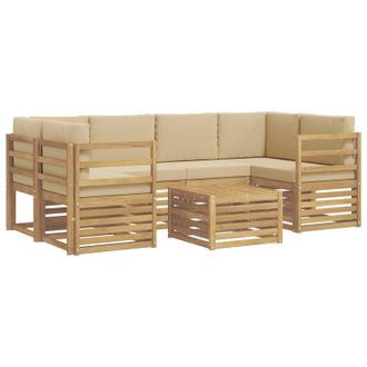 vidaXL Conjunto De Sof&aacute;s De Exterior Con Coj&iacute;n 7 Pcs Y Beige Poli&eacute;ster Vidaxl