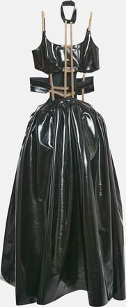Christopher Kane Black Faux Leather Cut-Out Strap Detail Maxi Dress