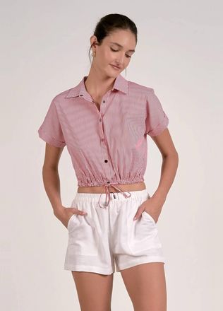 Elan Maren Striped Button Snap Top In Red Stripe