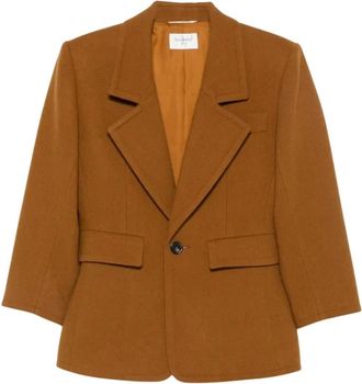 Saint Laurent Chaqueta de un solo bot&oacute;n en lana cepillada - Jackets - Mujer - Marr&oacute;n - M