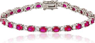 MAX + STONE Sterling Silver Oval Gemstone and Cubic Zirconia Tennis Bracelet