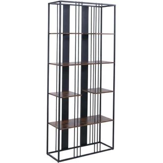 Hhg [nunca Usado] Estanter&iacute;a Hhg-626, Librer&iacute;a Alta, Metal Industrial Melamina Con Certificaci&oacute;n Mvg 180 X 80 X 31 Cm, Negro, Marr&oacute;n Oscuro