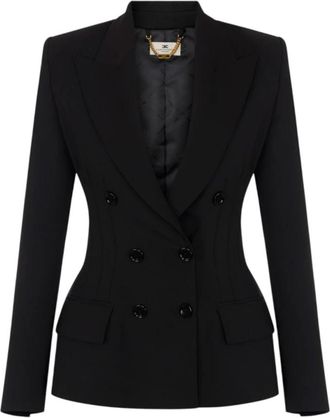 Elisabetta Franchi Hourglass Double-Breasted Blazer in Cr&ecirc;pe - Dames - Blazers - Zwart - XS - Polyester - Jassen