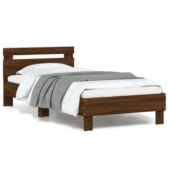 vidaXL Estructura De Cama Cabecero Luces Led Roble Marr&oacute;n 90x200 Cm Vidaxl