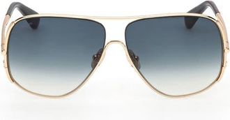 Max Mara 60mm Pilot Sunglasses in Gold Striped Petrol /Petrol at Nordstrom