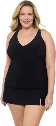 Aqua Green Plus Size V-Neck Full Coverage Ladder Trim Racerback Tankini Swimsuit Top in Black at Nordstrom, Size 2X