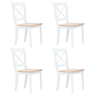 vidaXL Vidaxl - Sillas Comedor 4 Uds Madera Maciza Caucho Blanco Y Madera Claro