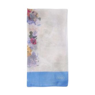 Liu Jo Silk Scarves, female, Blue, ONE SIZE, Floral Silk Scarf with Light Blue Border
