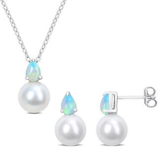 Mimi & Max 8.5-9mm Cultured Freshwater Pearl 1 1/3ct TGW Ethiopian Opal Jewelry Sterling Silver