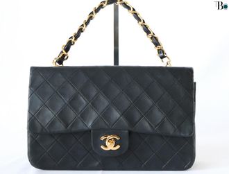 Chanel Vintage Classic Single Flap Bag Quilted Lambskin Black Leather Handbag (Pre-Owned)
