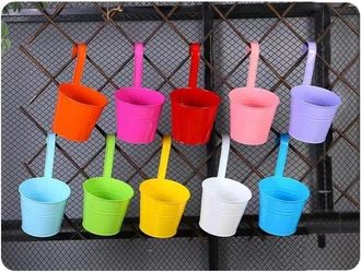 OEM Lot De 10 Pots De Fleurs &Agrave; Suspendre En M&eacute;tal Avec Trou De Drainage Crochet Amovible Assortiment De Couleurs