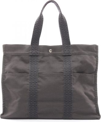 Herm&egrave;s Gray Nylon Canvas Handbag Tote Bag (Pre-Owned)