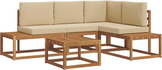 vidaXL 5 Uds. Conjunto De Sof&aacute;s De Exterior Natural Y Beige Vidaxl