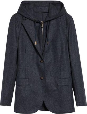 Eleventy Wool Blend Flannel Blazer with Removable Hooded Bib in Carbon at Nordstrom, Size 2 Us