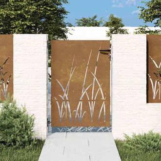 Berkfield Home Garden Gate 85x150 cm Corten Steel Grass Design in Brown