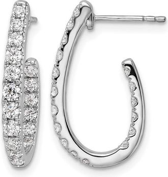 Diamond2Deal 14K White Gold 1 ct Lab Grown Diamond In and Out J- Hoop Earrings VS Clarity, G-H Color