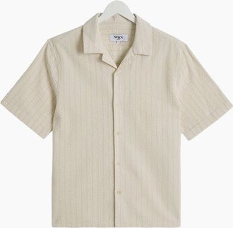 Wax London Mens Wax London Didcot Seersucker Stripe Short Sleeve Shirt - Tan - Size: 38/Regular