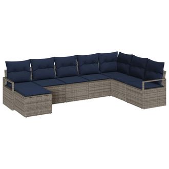 vidaXL Juego De Sof&aacute; Con Coj&iacute;n 8 Pcs Gris Rat&aacute;n Sint&eacute;tico Vidaxl