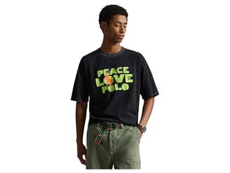 Polo Ralph Lauren Classic Fit Peace Love Polo T-Shirt Mens Clothing Polo Black : 2XL, Cotton
