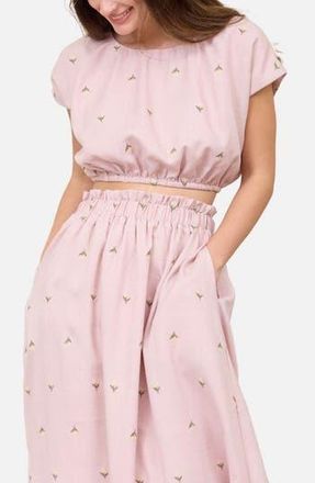 Blu Pepper Floral Embroidered Crop Top in Pink at Nordstrom Rack, Size Medium