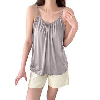 Generic Womens Solid Round Neck Suspender Loose Vest Pajama Pullover Tank Top Cap Sleeve Tops for Women (Grey, XXL)
