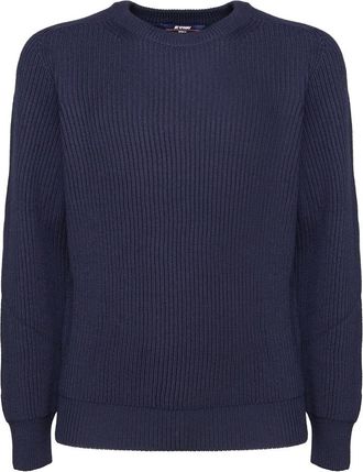 K-Way Blauwe wollen trui met ronde hals - Heren - Ronde hals truien - Blauw - S - Wol - Truien & Vesten