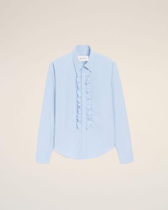 Ami Blue Cotton Long Sleeve Ruffled Adjusted Shirt Blue - 36 - for Men