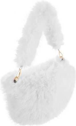 Yarnow Fashion Plush Small Square Shoulder Bag for Women Detachable Strap Crossbody Tote with Zipper Closure and Decorative Pendant Lightweight Stylish Acces