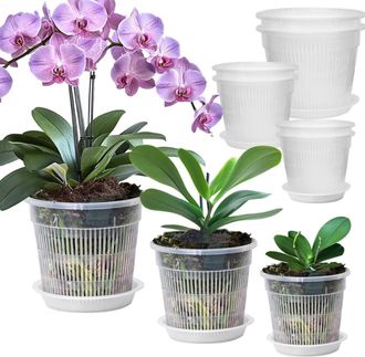 OEM Orchidee Potten - 9 Unidades Con Agujeros De Drenaje Y Bandejas - 11 Cm 14 Cm 16 Cm - Pl&aacute;stico Transparente Pp - Interior Y Exterior