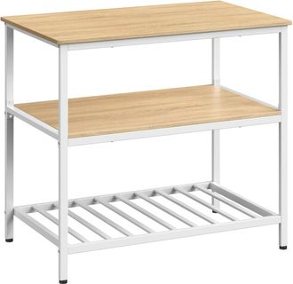 Vasagle Isla de cocina de 3 niveles de color beige y blanco