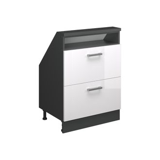 Vicco Armario De Cocina Para Techo Inclinado R-line, Blanco Brillo/antracita, 60 Cm Con 2 Cajones, Vicco